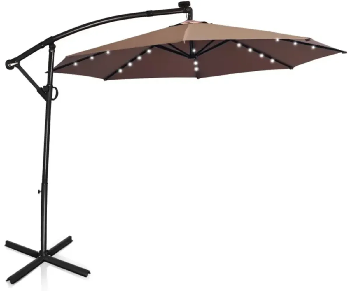 Hivvago 10 Feet 360° Rotation Solar Powered LED Patio Offset Umbrella without Weight Base