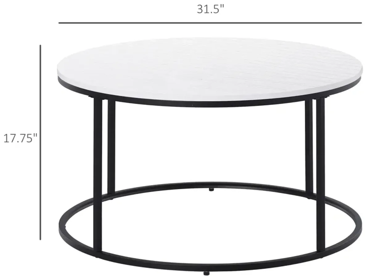 Minimalist Centerpiece: 32" White Round Coffee Table with Black Frame