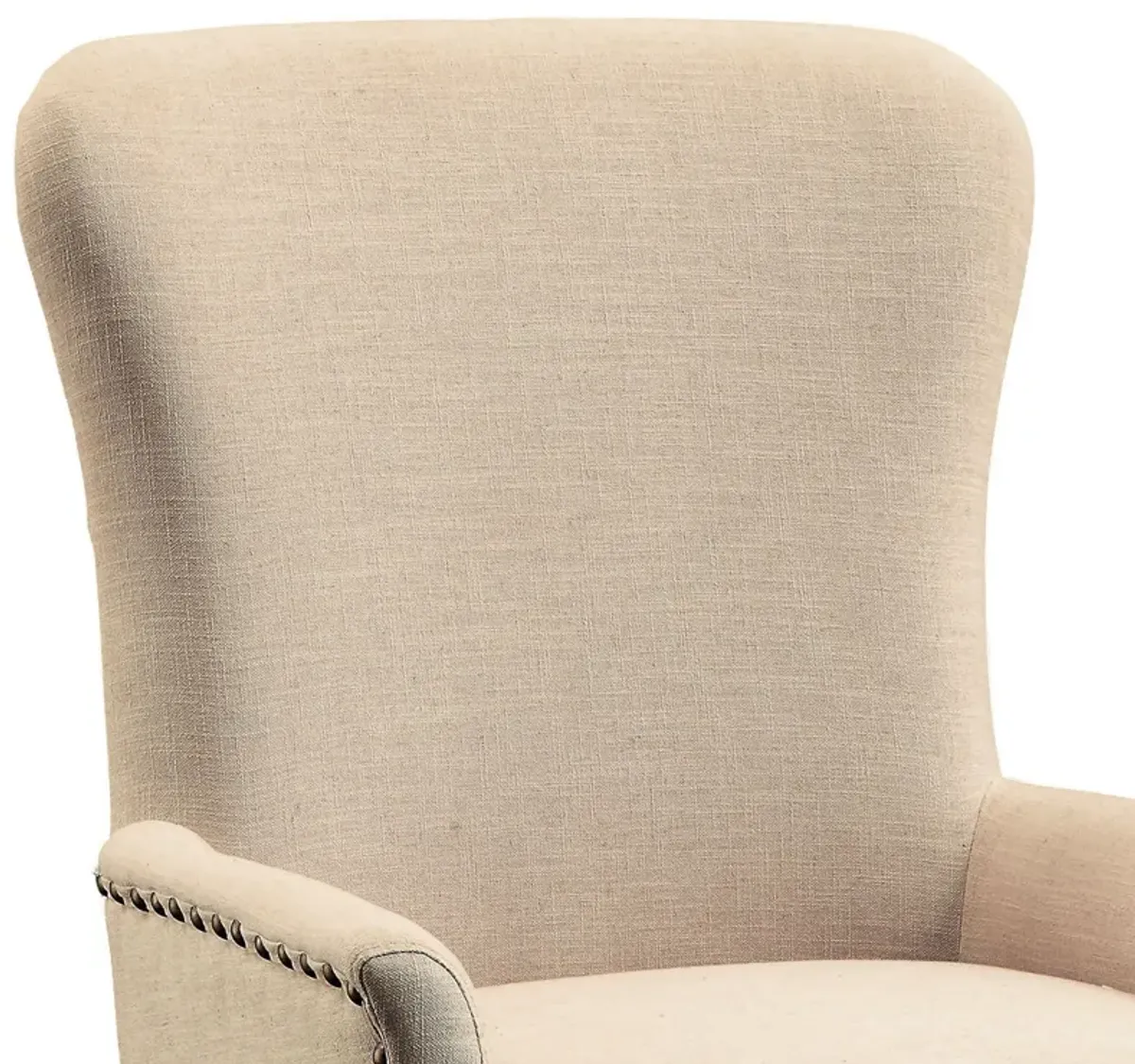 Wooden Arm Chair with Wing Back and Nailhead Trims, Beige and Brown-Benzara