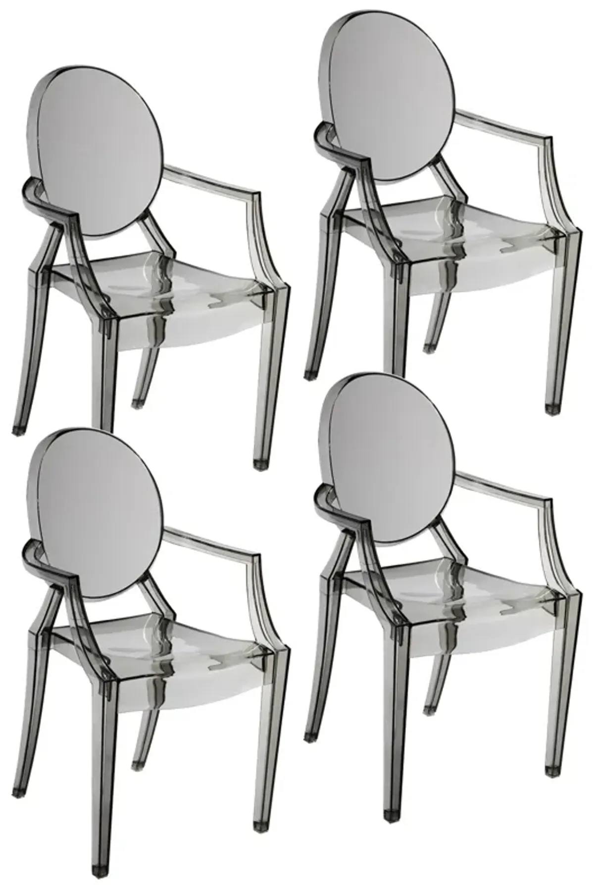 Lily 4pc Indoor Outdoor Dining Armchairs, Clear Gray Plastic - Benzara