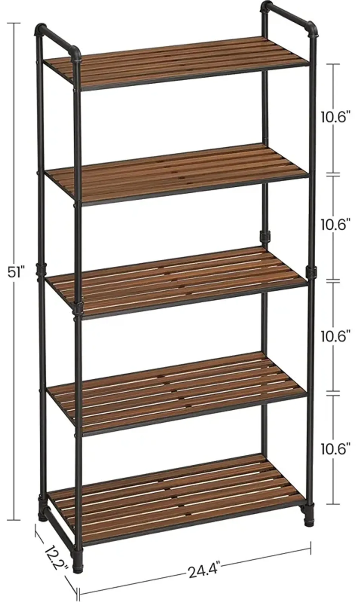 5-Tier Rustic Brown & Black Shelving Unit – Perfect for Bathroom & Living Space