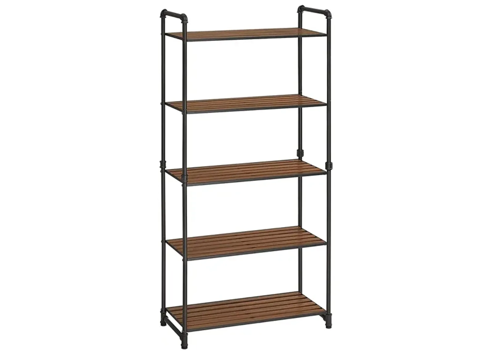 5-Tier Rustic Brown & Black Shelving Unit – Perfect for Bathroom & Living Space