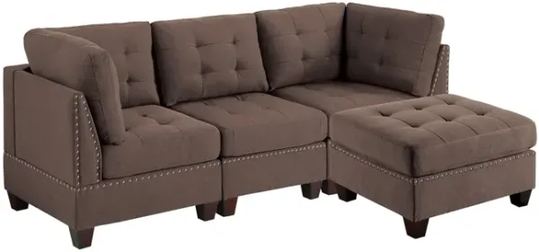 Streamdale Black linen modular sectional with tufted nail heads and ottoman