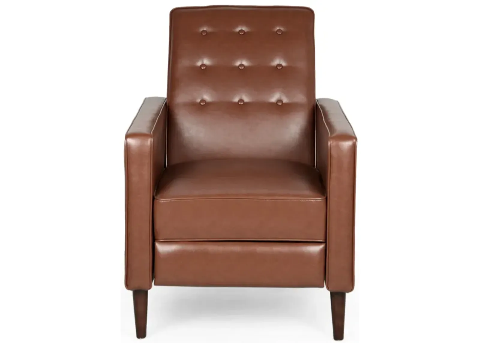 Recliner Chair, Birch Wood, Brown Tufted Waffle Stitch Faux Leather -Benzara