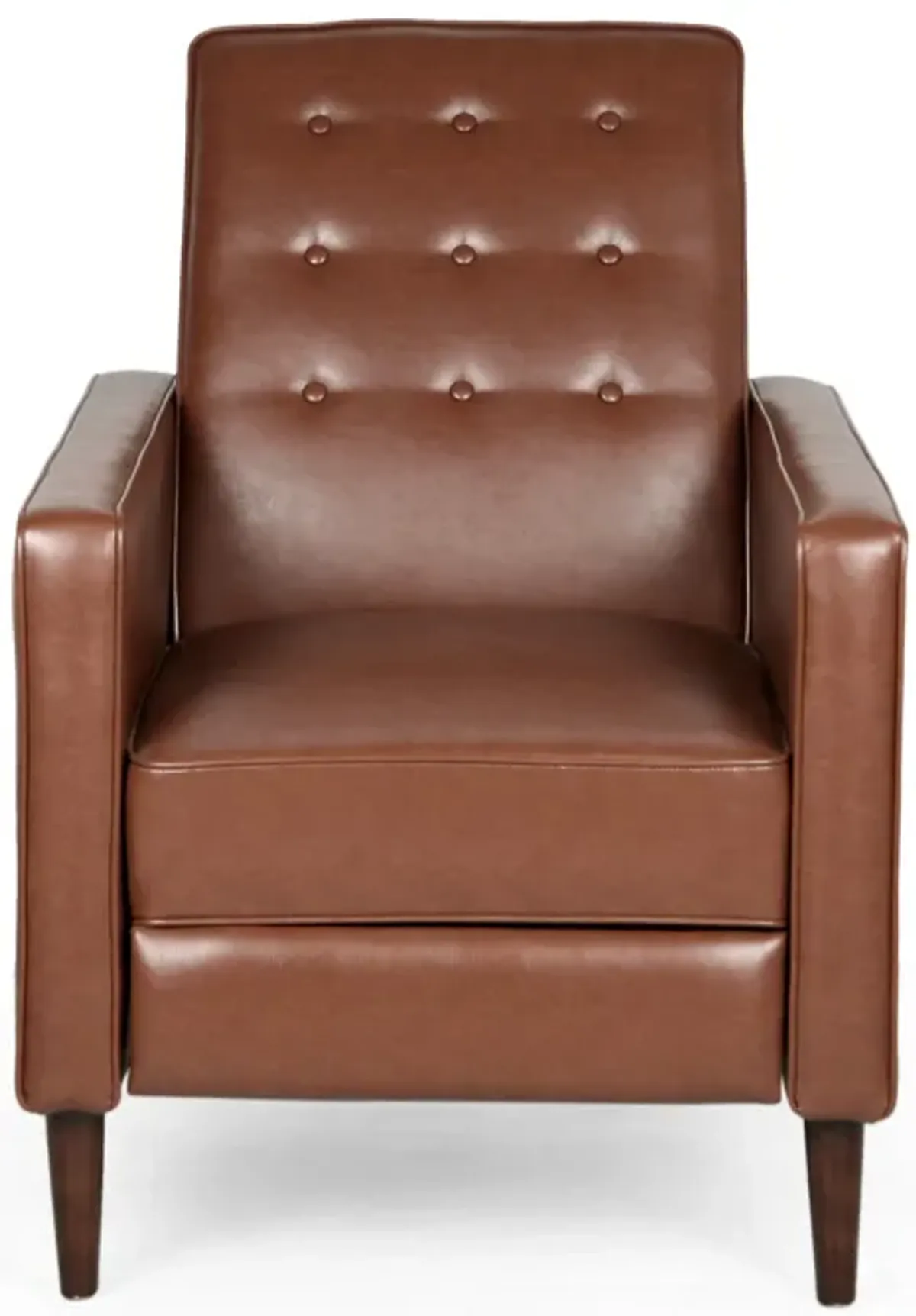 Recliner Chair, Birch Wood, Brown Tufted Waffle Stitch Faux Leather -Benzara