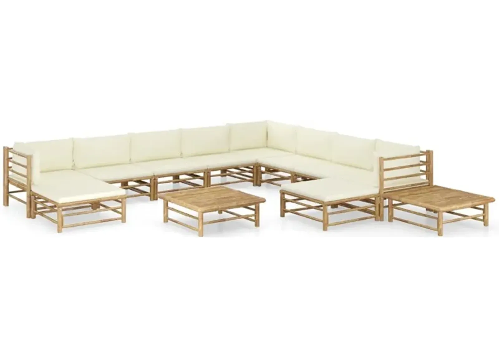 vidaXL 12 Piece Garden Lounge Set with Cream White Cushions Bamboo