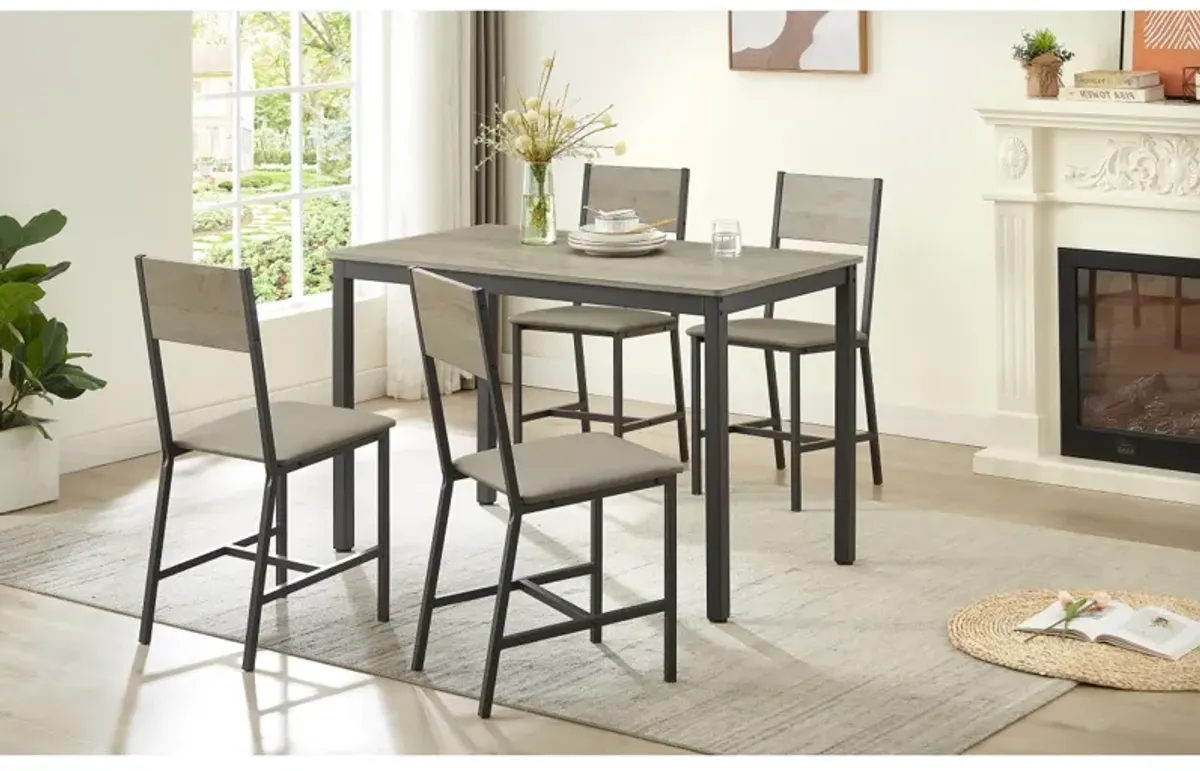 Dining Set For 5 Kitchen Table With 4 Upholstered Chairs, Grey, 47.2" L X 27.6" W X 29.7"