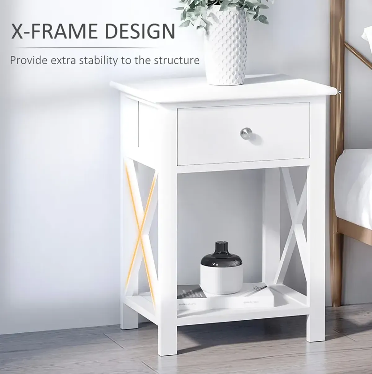 Minimalist Accent Piece: Flat White Modern Table with Drawer and Shelf