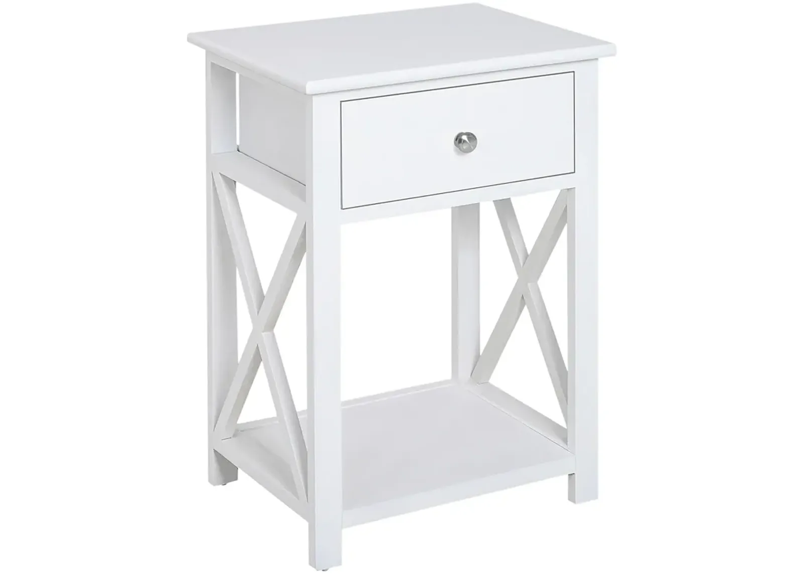 Minimalist Accent Piece: Flat White Modern Table with Drawer and Shelf