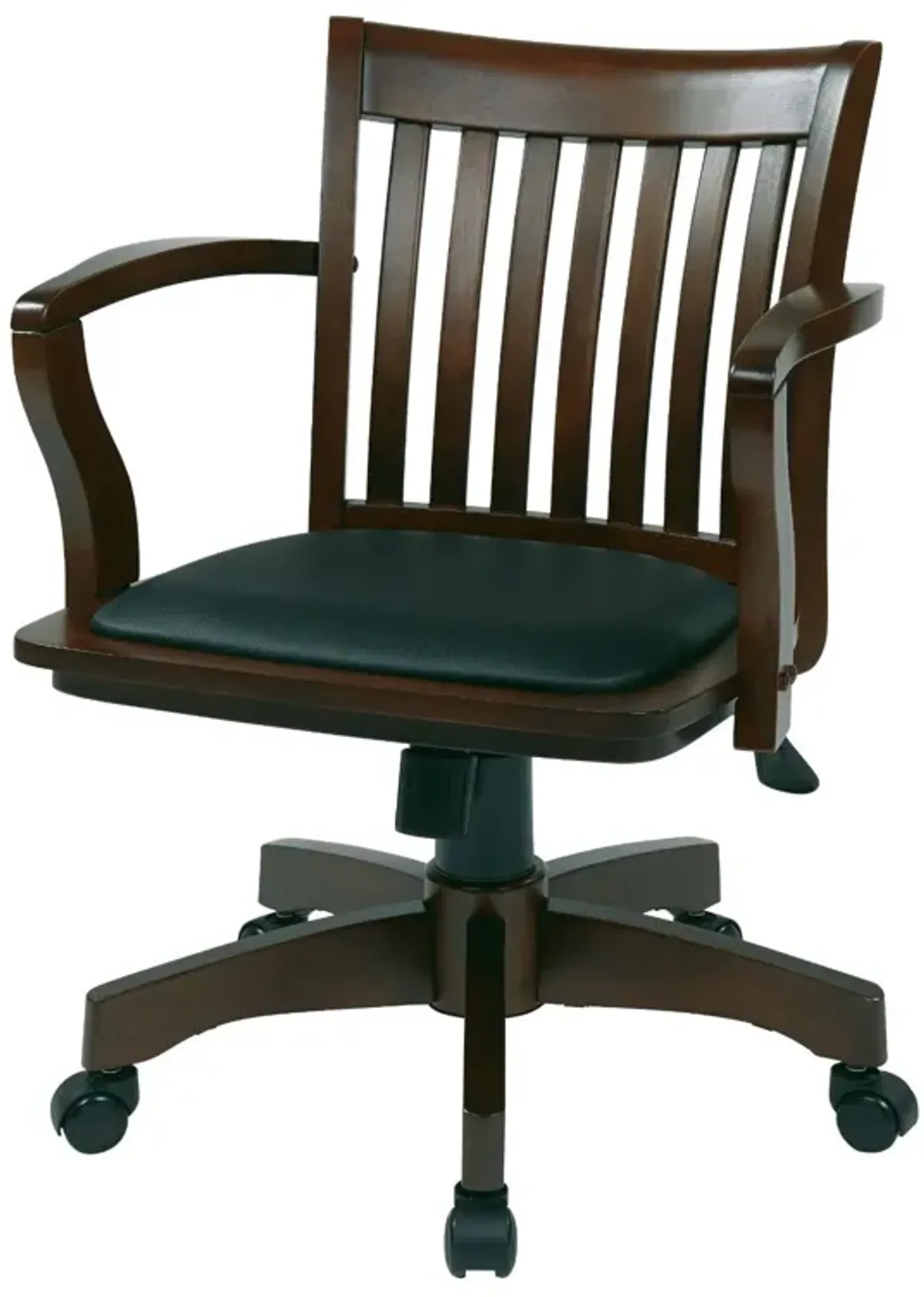 Hivvago Espresso Bankers Chair with  Black Vinyl Padded Seat and Wood Arms