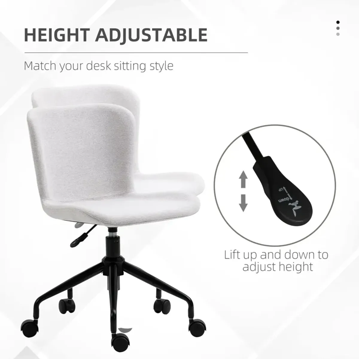 Light Grey Task Chair: Armless Swivel Office Chair for Small Spaces