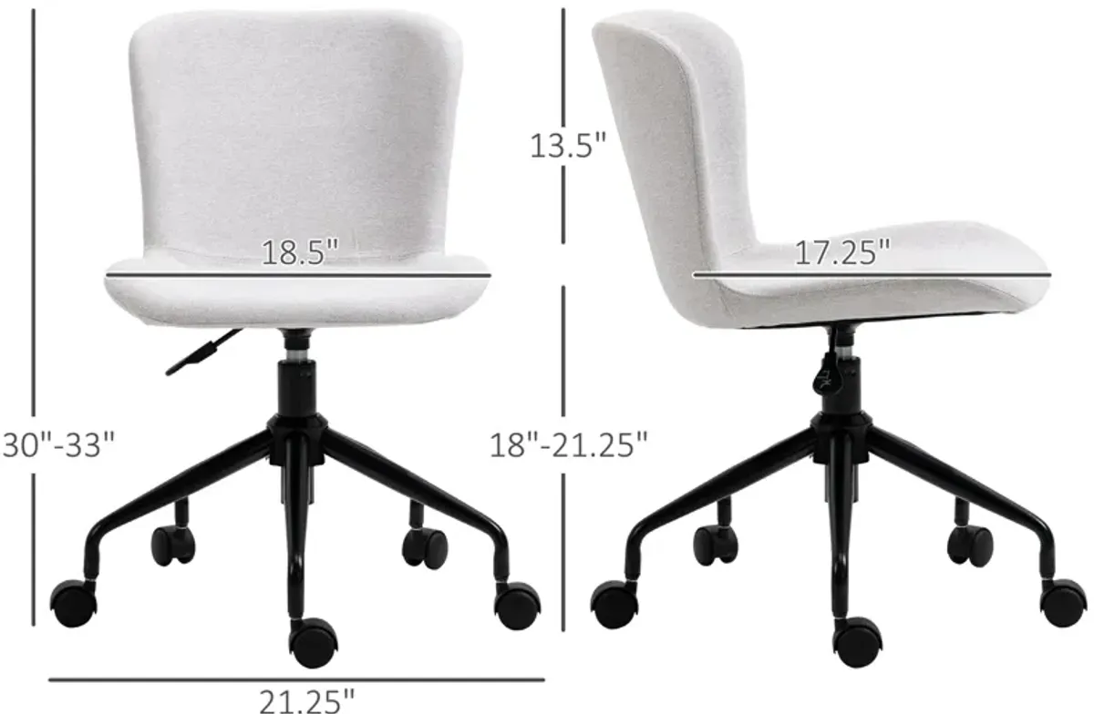 Light Grey Task Chair: Armless Swivel Office Chair for Small Spaces