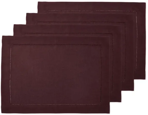 Solino Home 100% Pure Linen Placemats 14 x 19 Inch Set of 4 - Classic Hemstitch