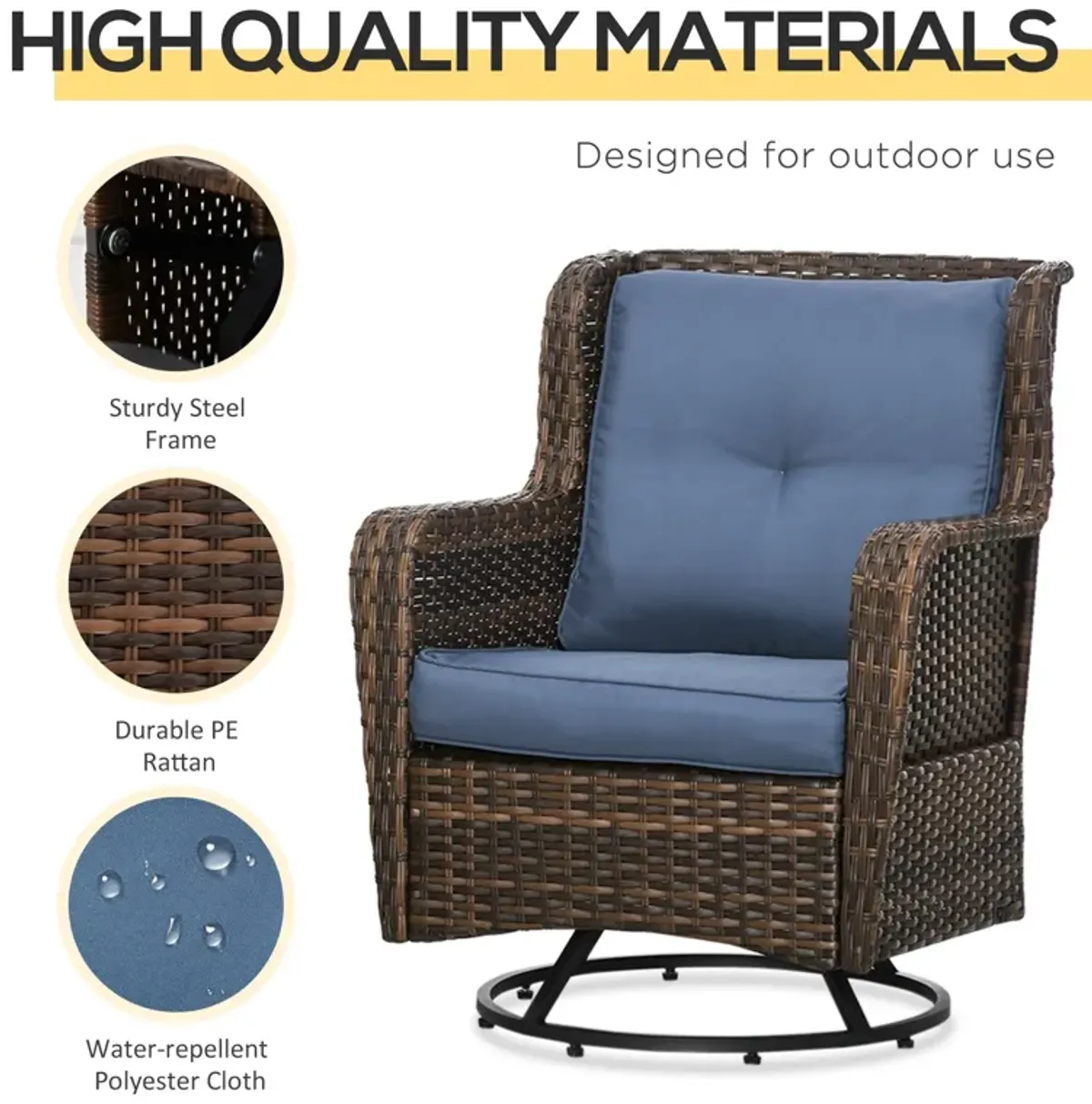 Dark Blue Patio Set: Rocking Bistro Set with 360° Swivel Function