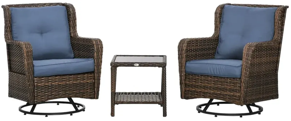 Dark Blue Patio Set: Rocking Bistro Set with 360° Swivel Function