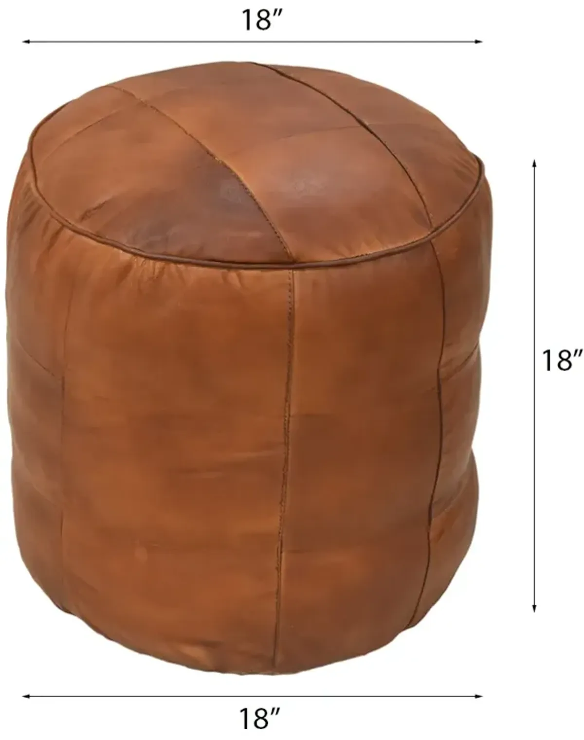 Geometric Handmade Leather Round Pouf 16"x16"x16" (Recycled Foam with Fibre Fill) Cognac Color BBBACPF39 BBH Homes