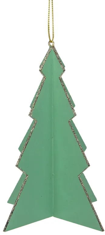 5.25" Green 3D Tree With Silver Glitter Wooden Christmas Ornament