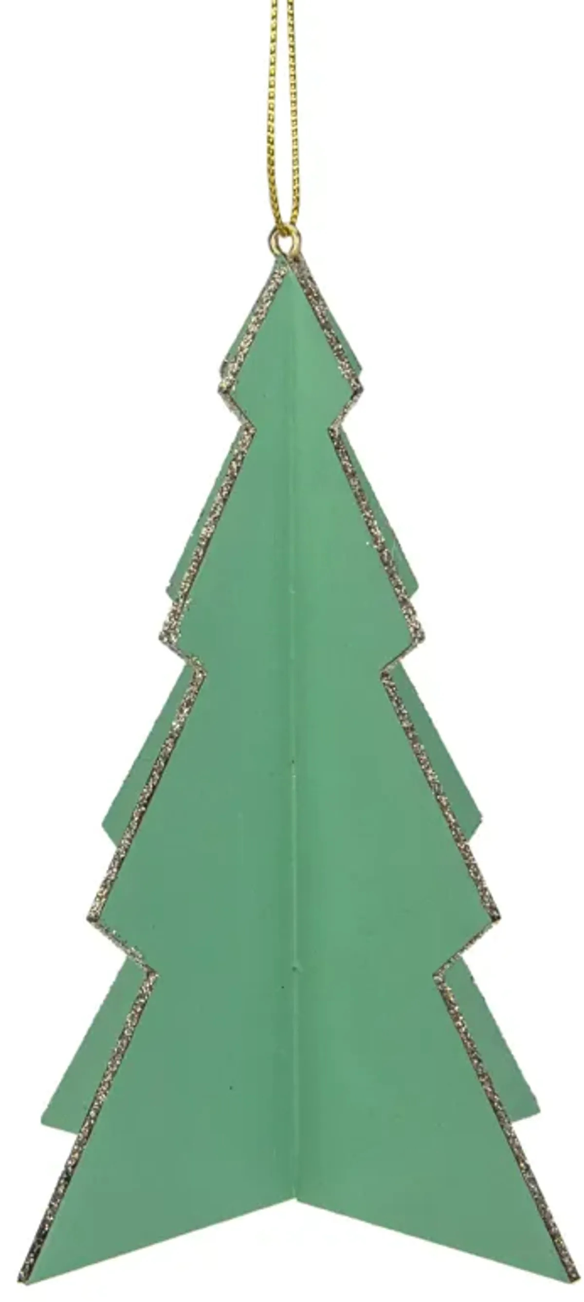 5.25" Green 3D Tree With Silver Glitter Wooden Christmas Ornament