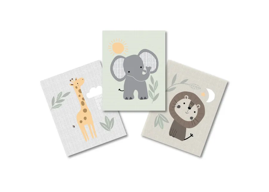 Lambs & Ivy Jungle Story 3-Piece Safari Animals Unframed Nursery Wall Art Decor