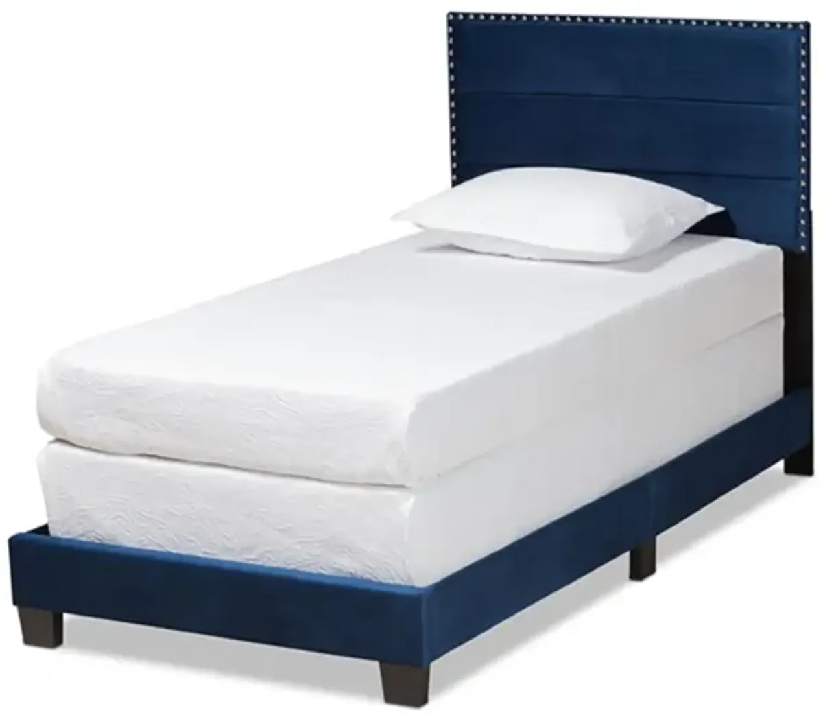 Baxton Studio Tamira Modern and Contemporary Glam Navy Blue Velvet Fabric Upholstered Twin Size Panel Bed