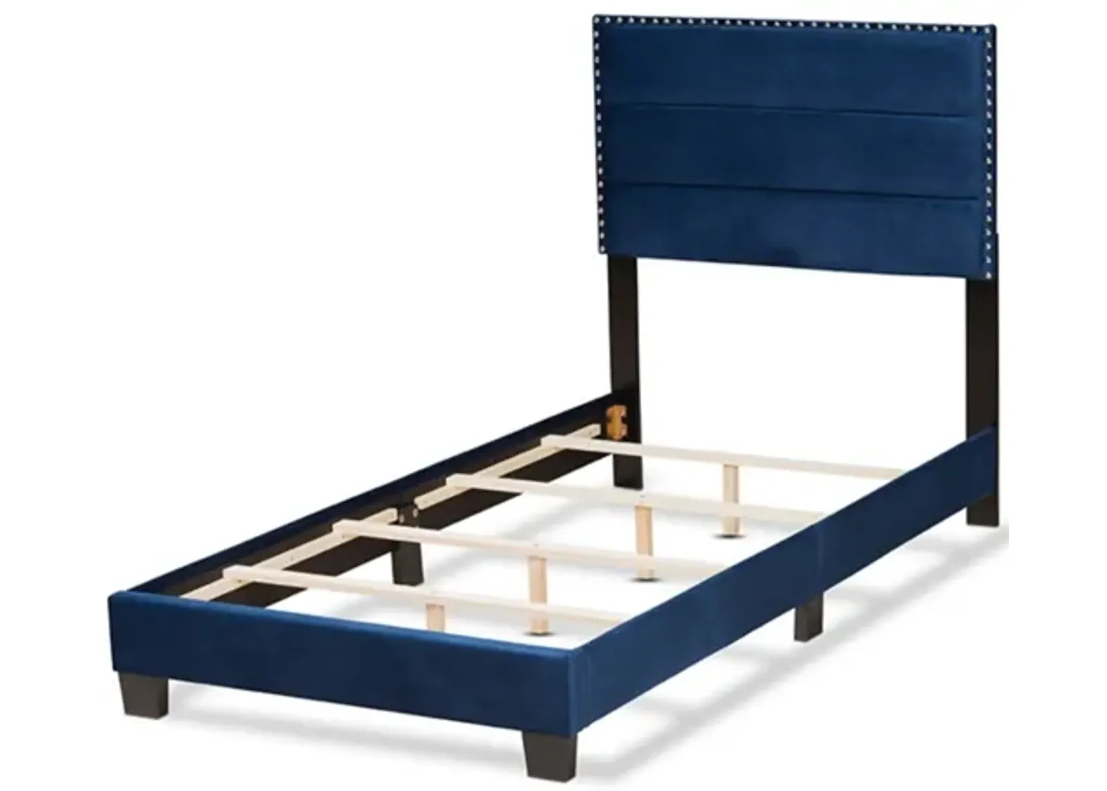 Baxton Studio Tamira Modern and Contemporary Glam Navy Blue Velvet Fabric Upholstered Twin Size Panel Bed