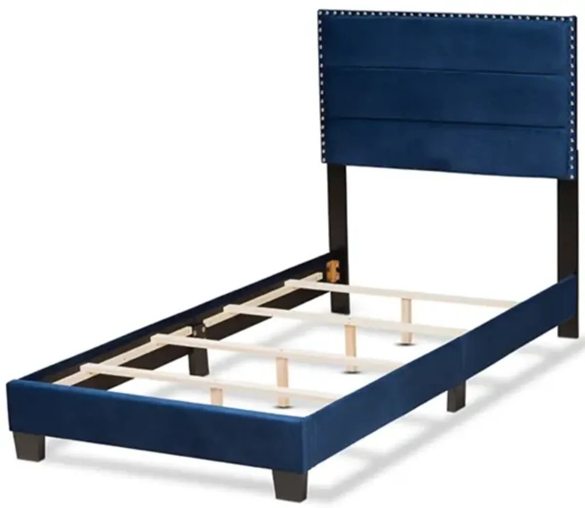 Baxton Studio Tamira Modern and Contemporary Glam Navy Blue Velvet Fabric Upholstered Twin Size Panel Bed