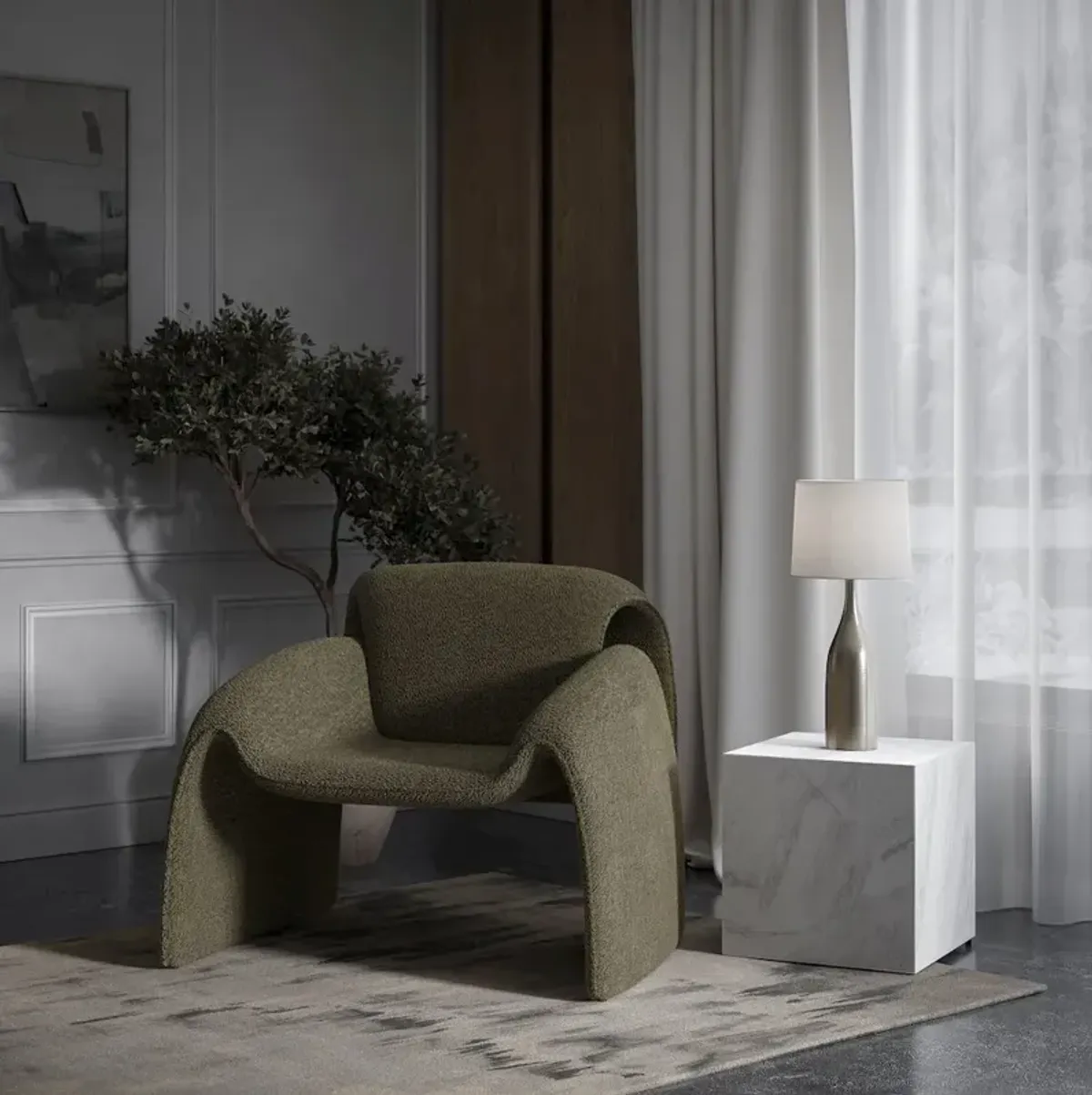 Jofran Dolce Mid-Century Modern Bent Angle Upholstered Accent Chair