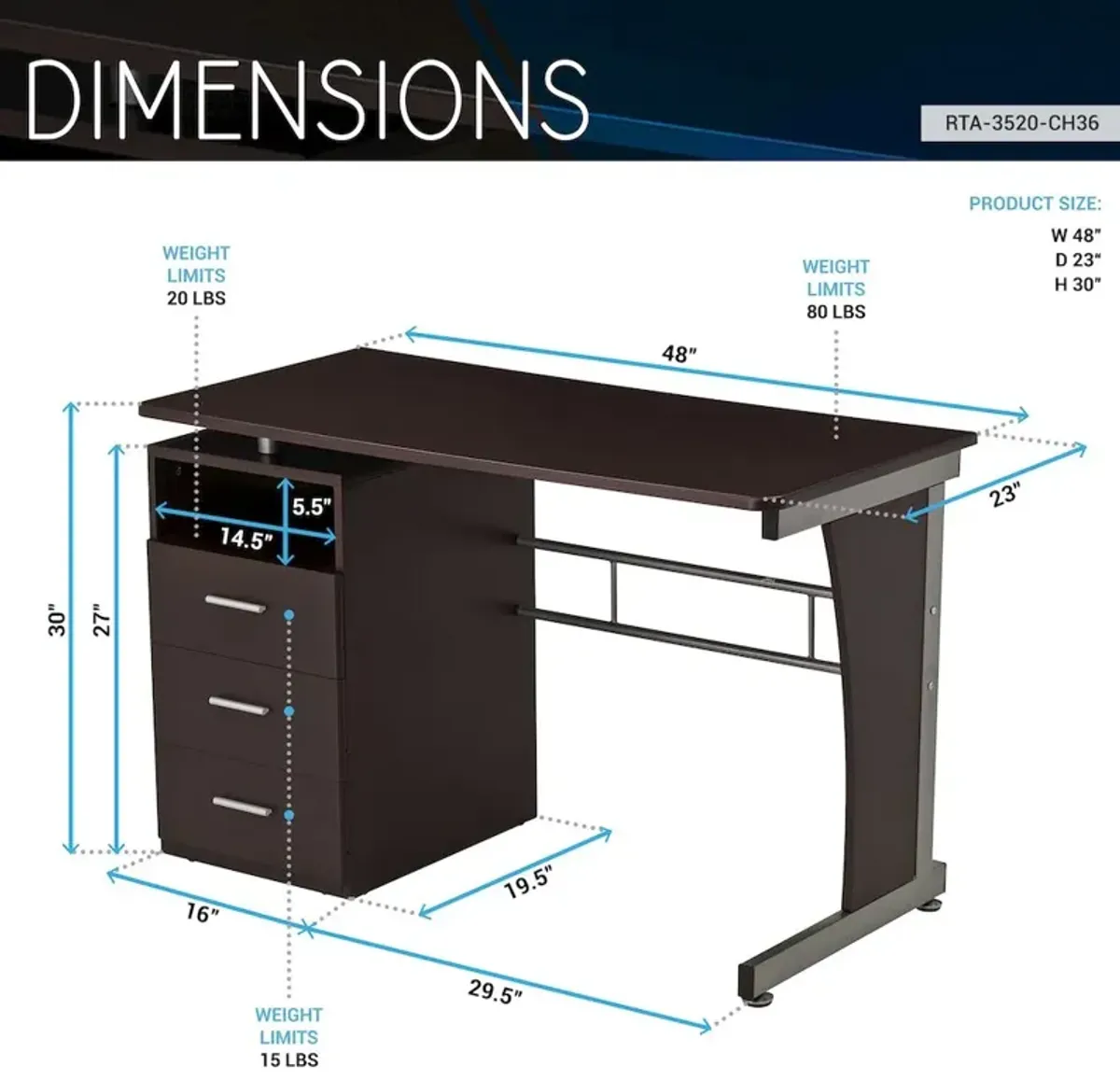 Techni Mobili Computer Desk with Ample Storage