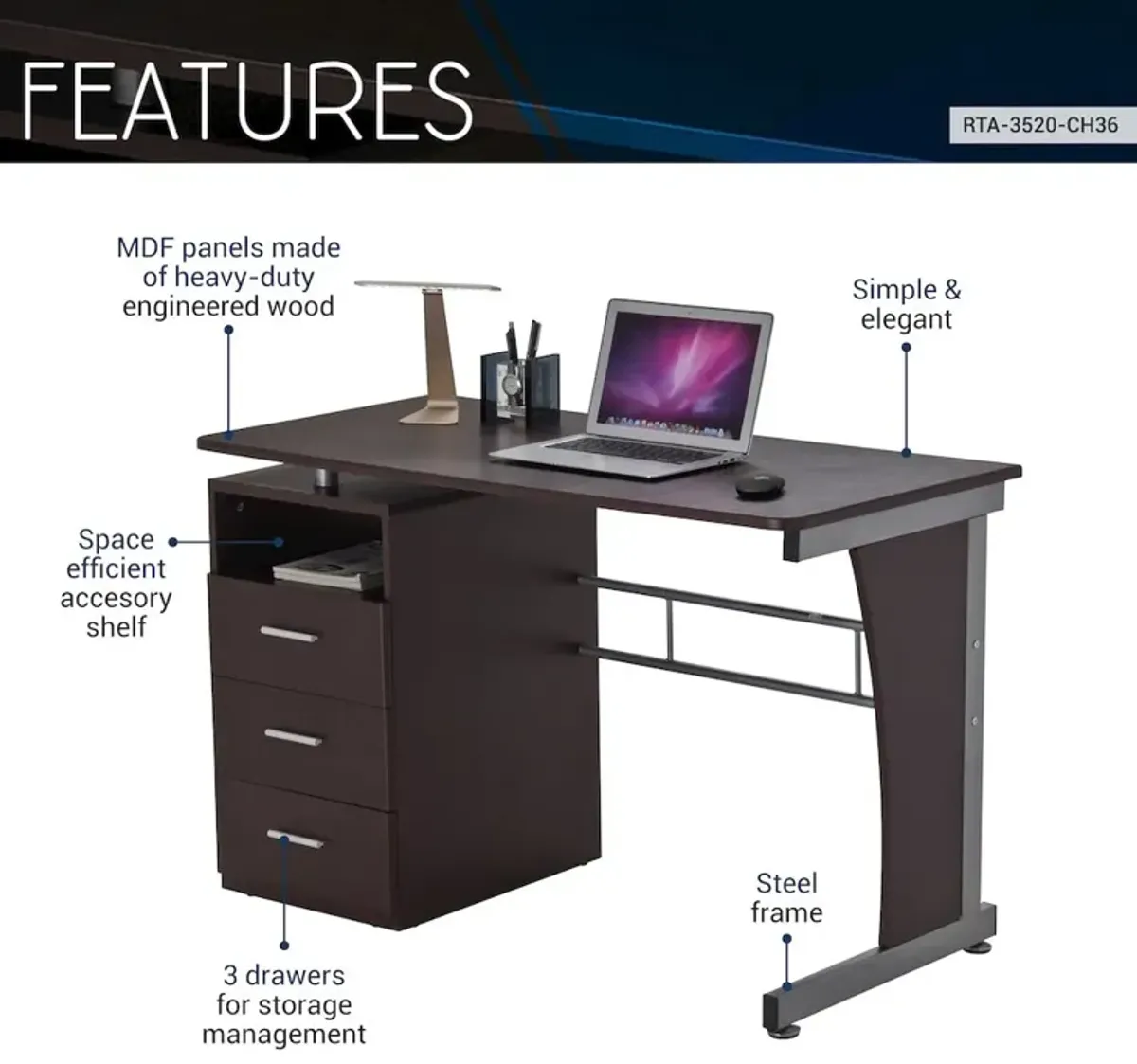 Techni Mobili Computer Desk with Ample Storage