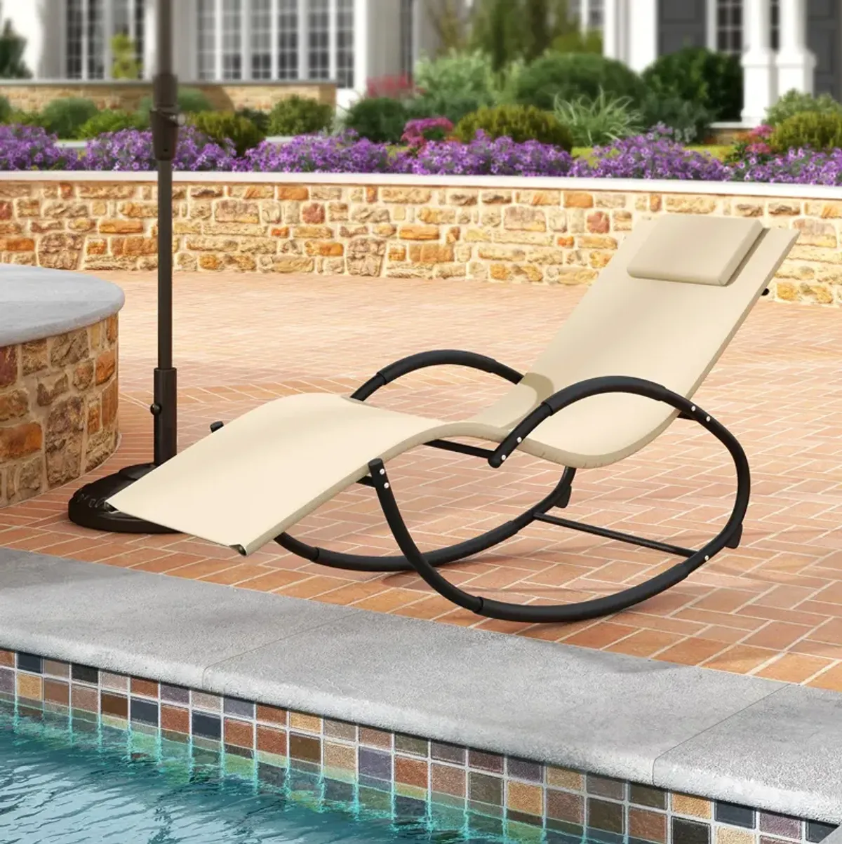 Outdoor Rocking Lounge Chair with Removable Headrest