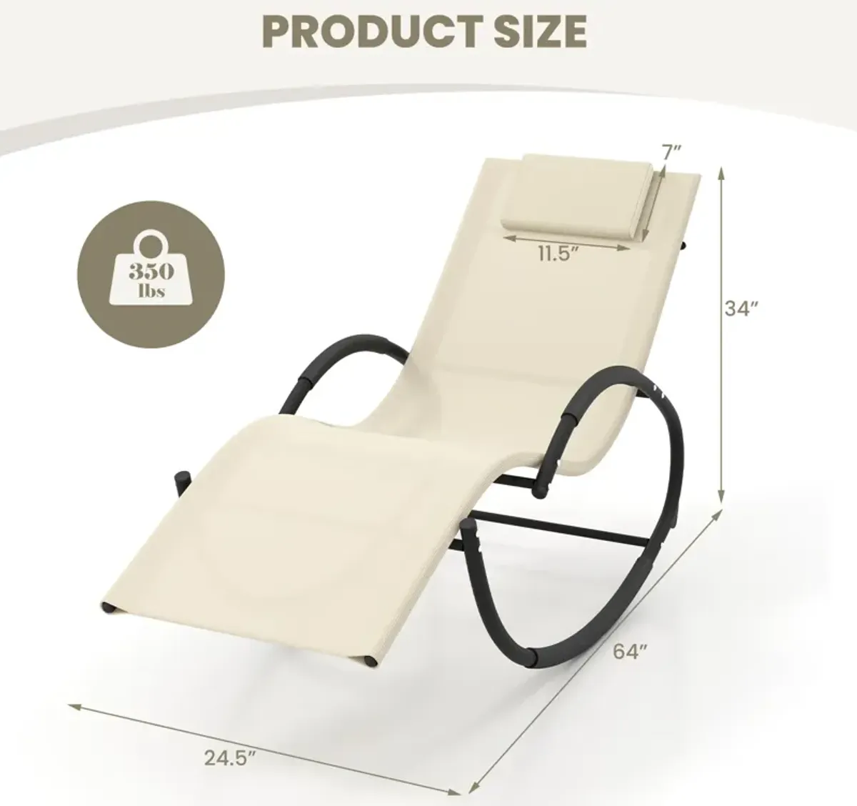 Outdoor Rocking Lounge Chair with Removable Headrest