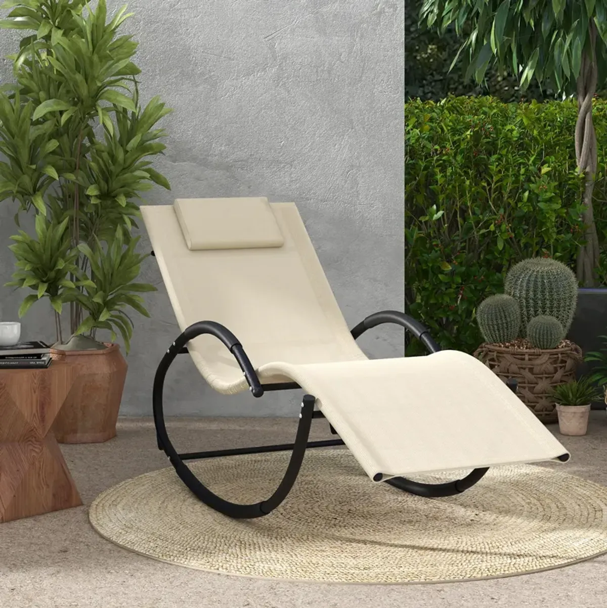 Outdoor Rocking Lounge Chair with Removable Headrest