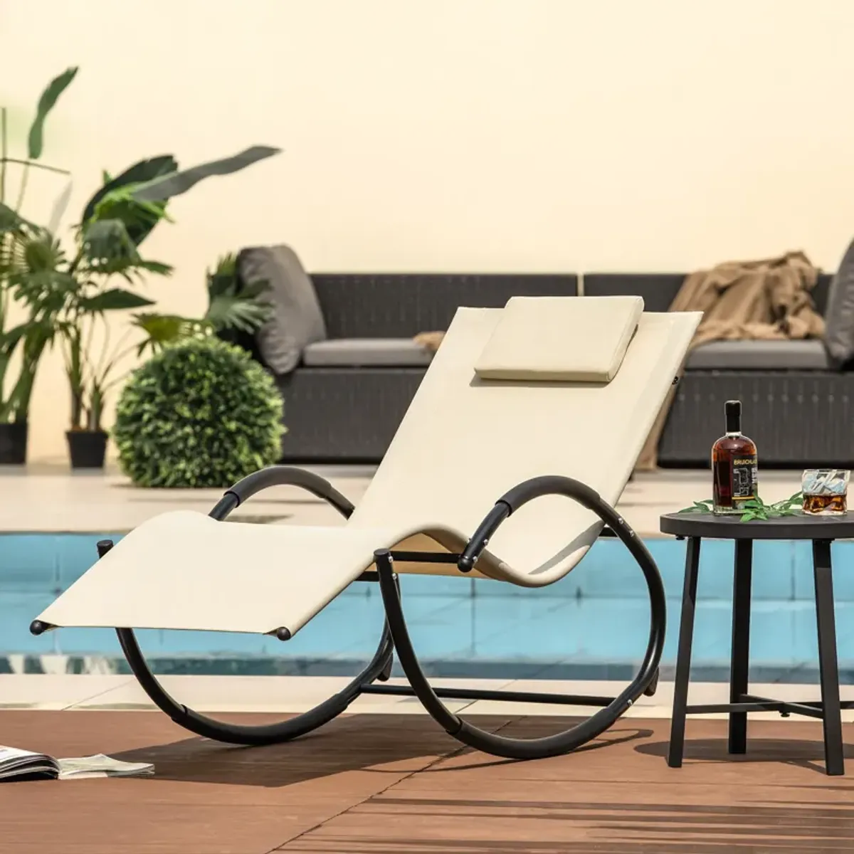 Outdoor Rocking Lounge Chair with Removable Headrest