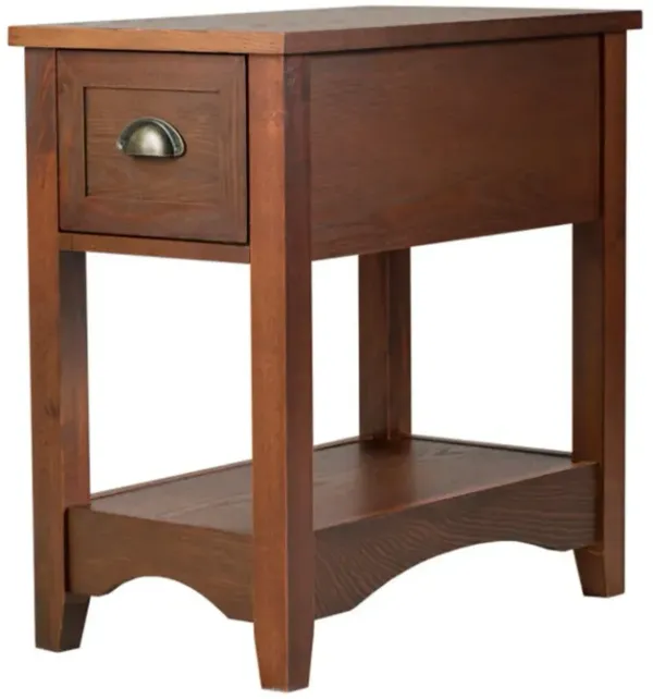 2 Pieces Retro Narrow Tiered End Table with Drawer and Storing Shelf