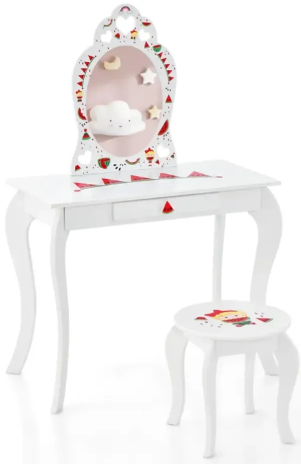 Hivvago 2 in 1 Children Pretend Makeup Vanity Set with Removable Mirror and Storage Drawer-White