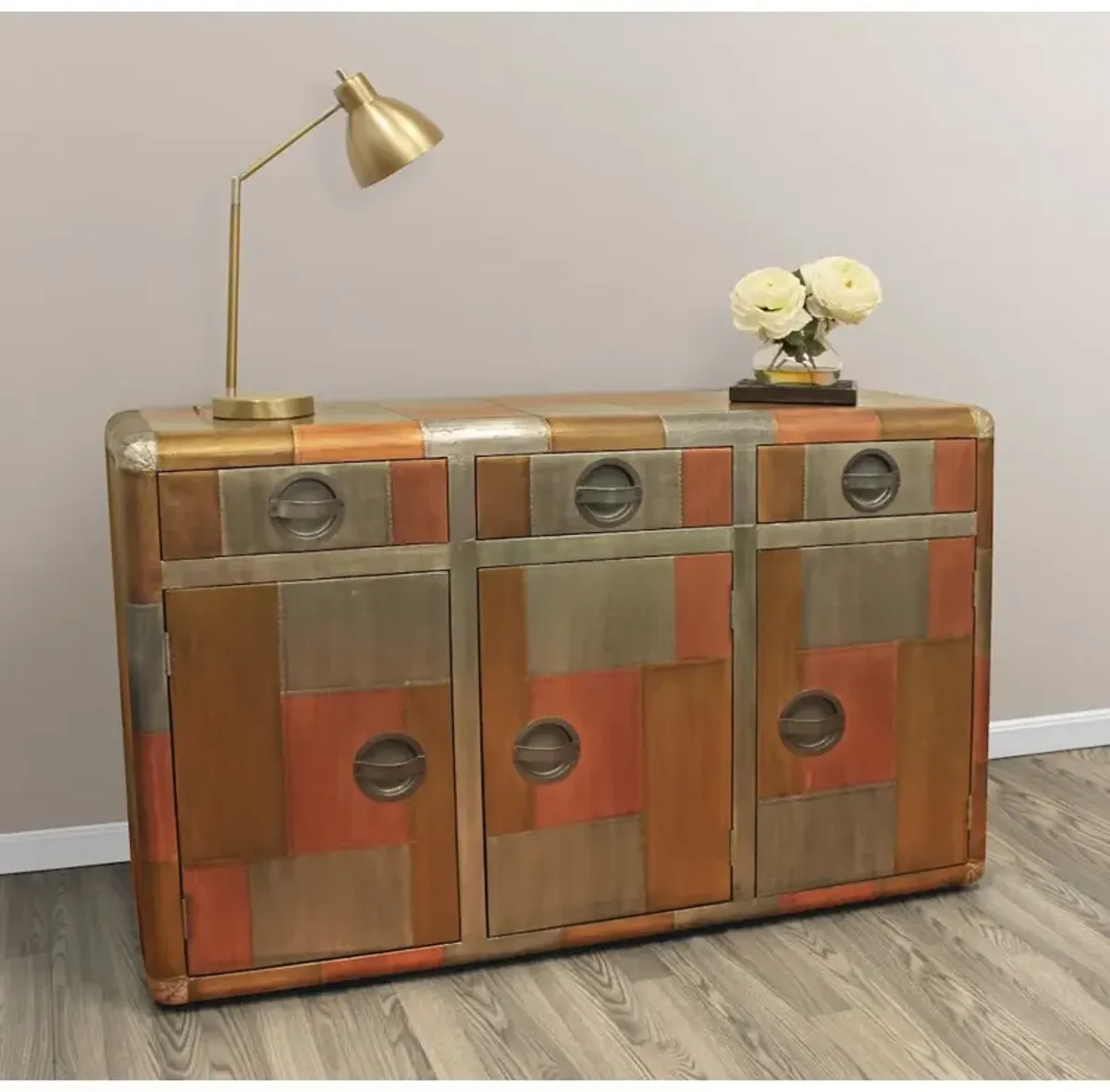 Mar Vista 3-Drawer 3-Door Sideboard in Tri-Tone Metal