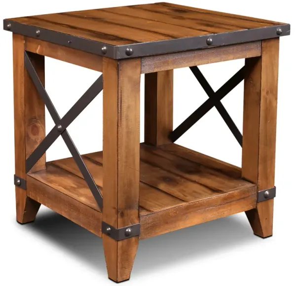Rustic City 23.5 in. Rustic Natural Oak Square Solid Wood End Table