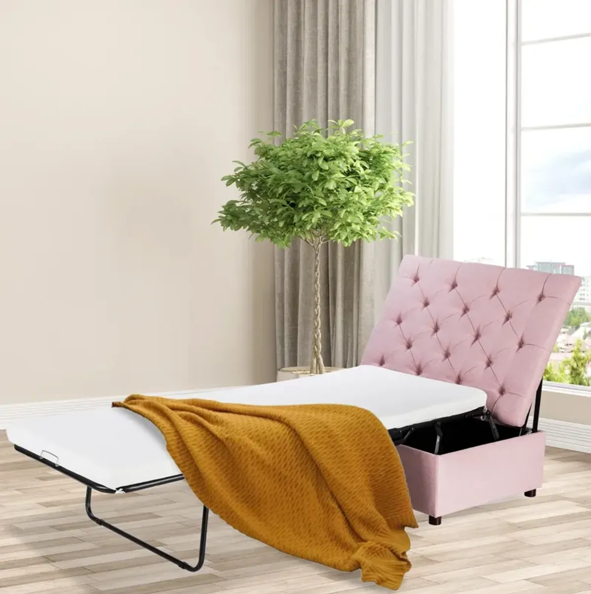 Folding Ottoman Sleeper Bed with Mattress for Guest Bed and Office Nap