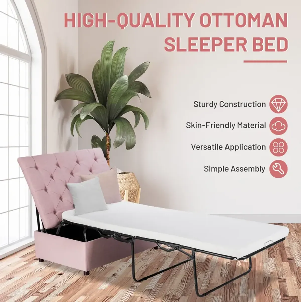 Folding Ottoman Sleeper Bed with Mattress for Guest Bed and Office Nap