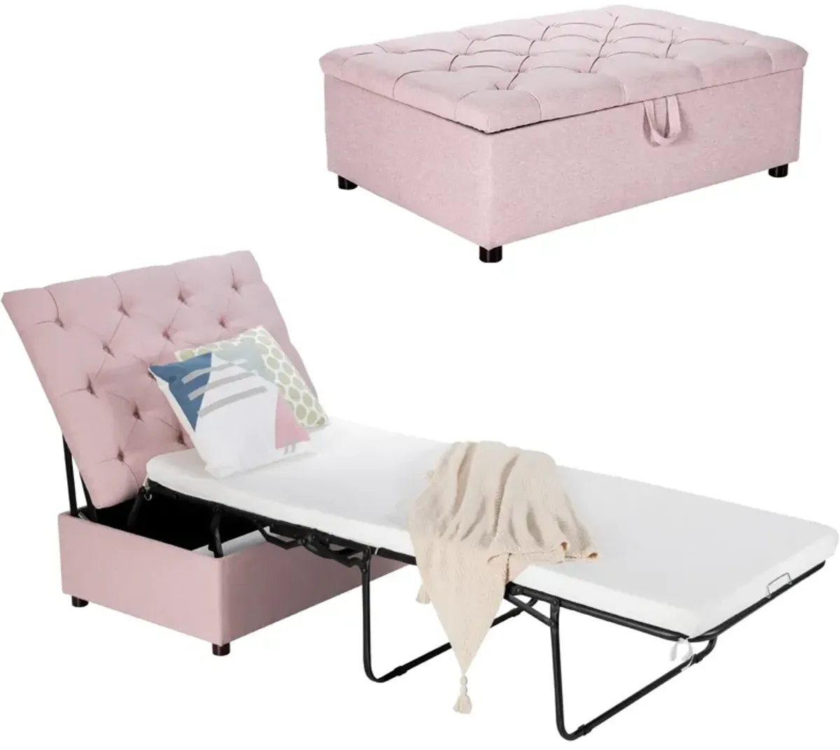 Folding Ottoman Sleeper Bed with Mattress for Guest Bed and Office Nap