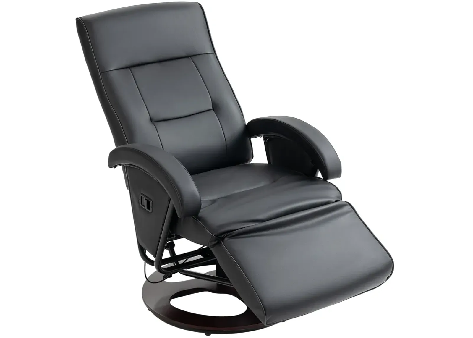 Black Swivel Recliner: 135° Adjustable, Wood Base