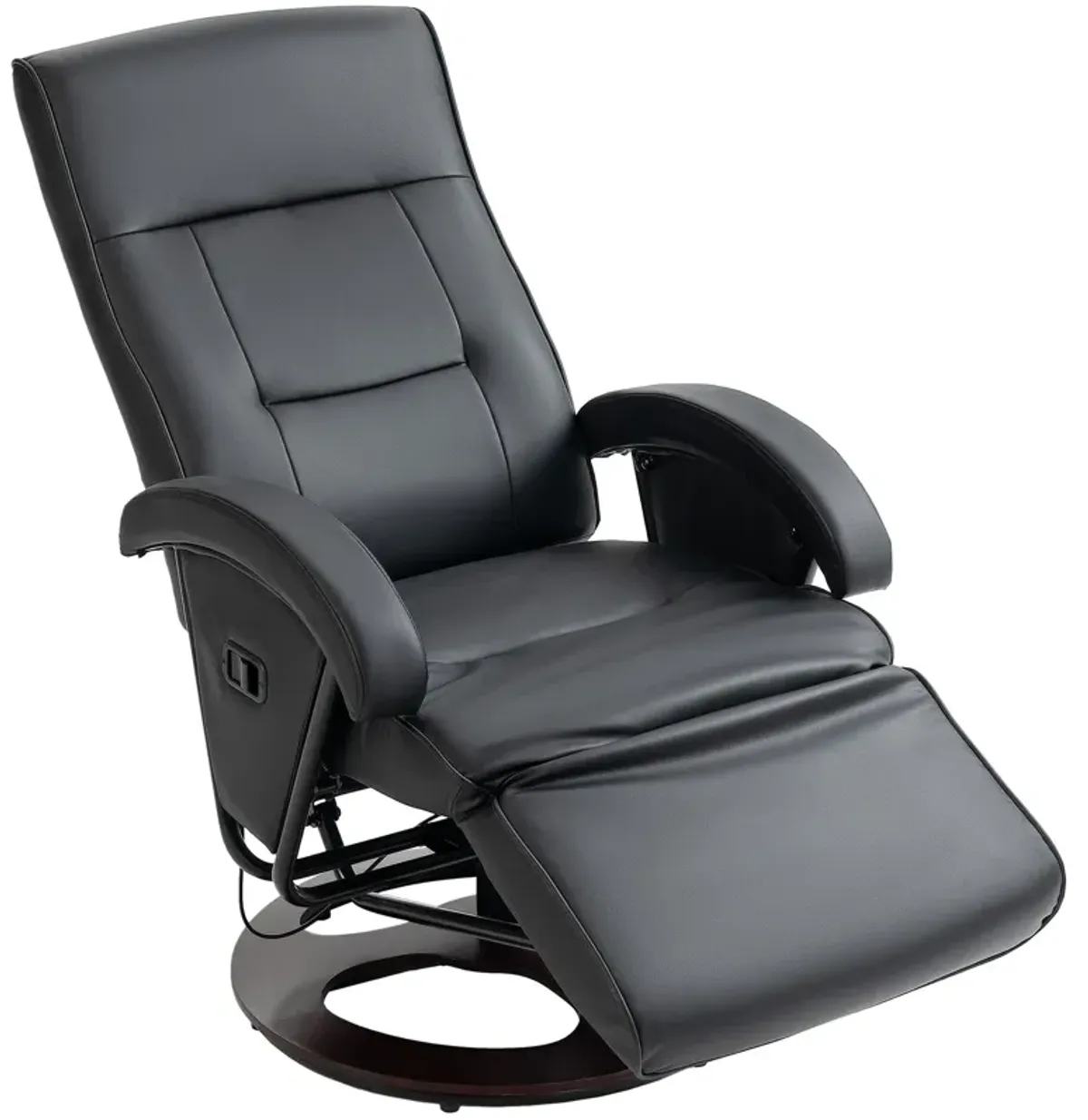 Black Swivel Recliner: 135° Adjustable, Wood Base