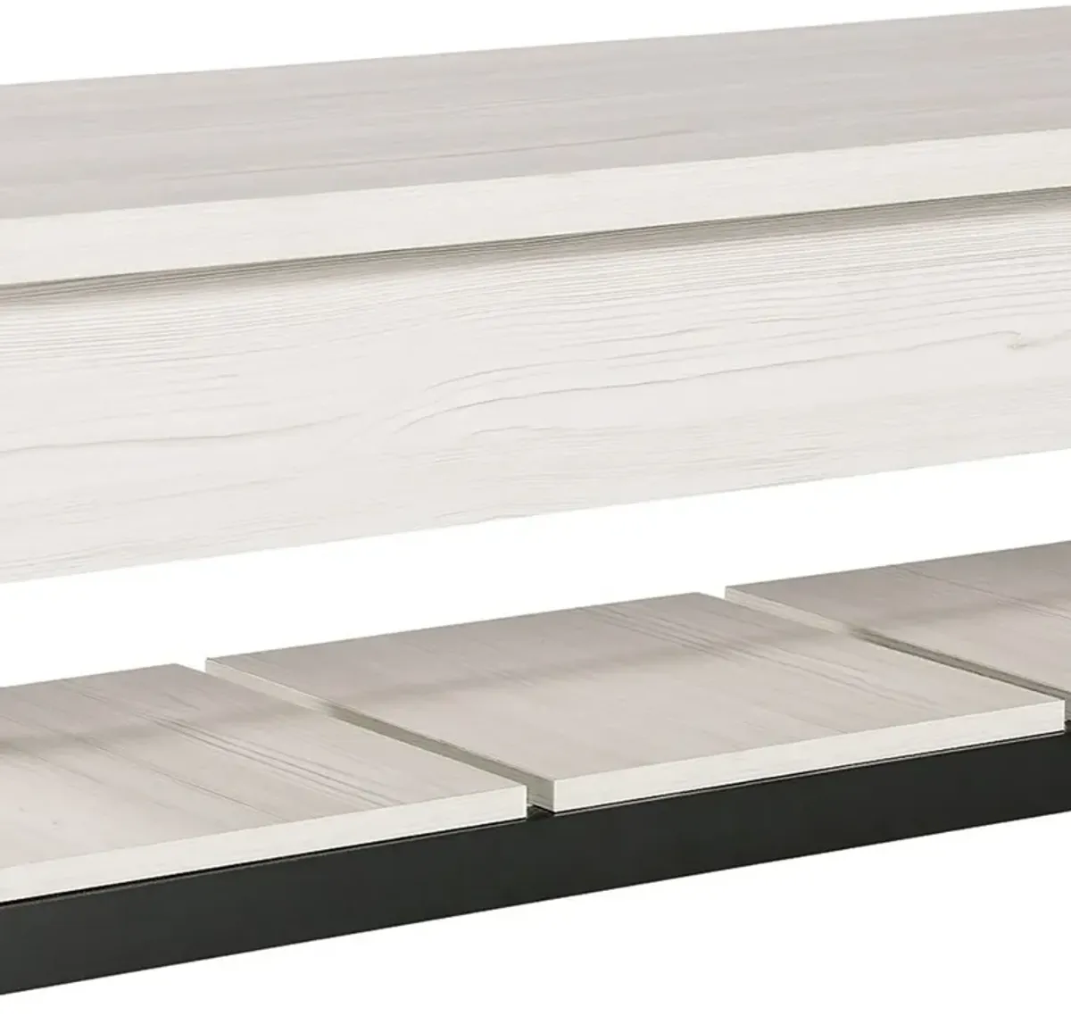 Ciara Storage Bench, White Engineered Wood, Black Solid Wood Legs, 48 Inch - Benzara