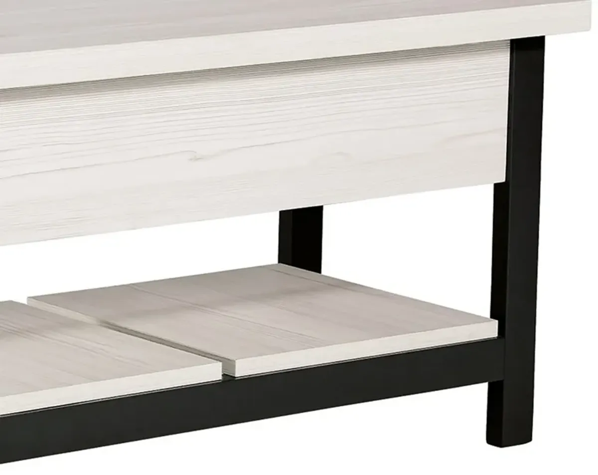 Ciara Storage Bench, White Engineered Wood, Black Solid Wood Legs, 48 Inch - Benzara