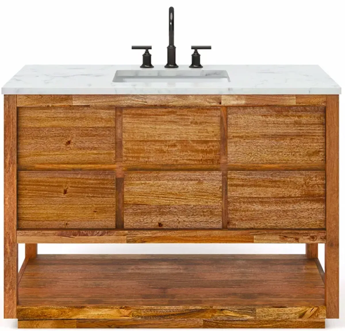 Oakman 48 In. Single Sink Carrara White Marble Countertop Bath Vanity in Mango Wood with ORB Faucet