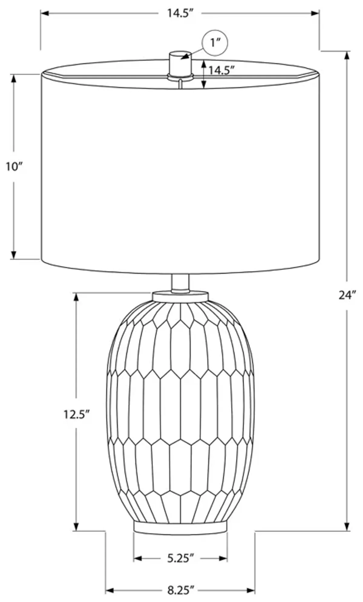 Monarch Specialties I 9720 - Lighting, 24"H, Table Lamp, Cream Resin, Ivory / Cream Shade, Transitiona