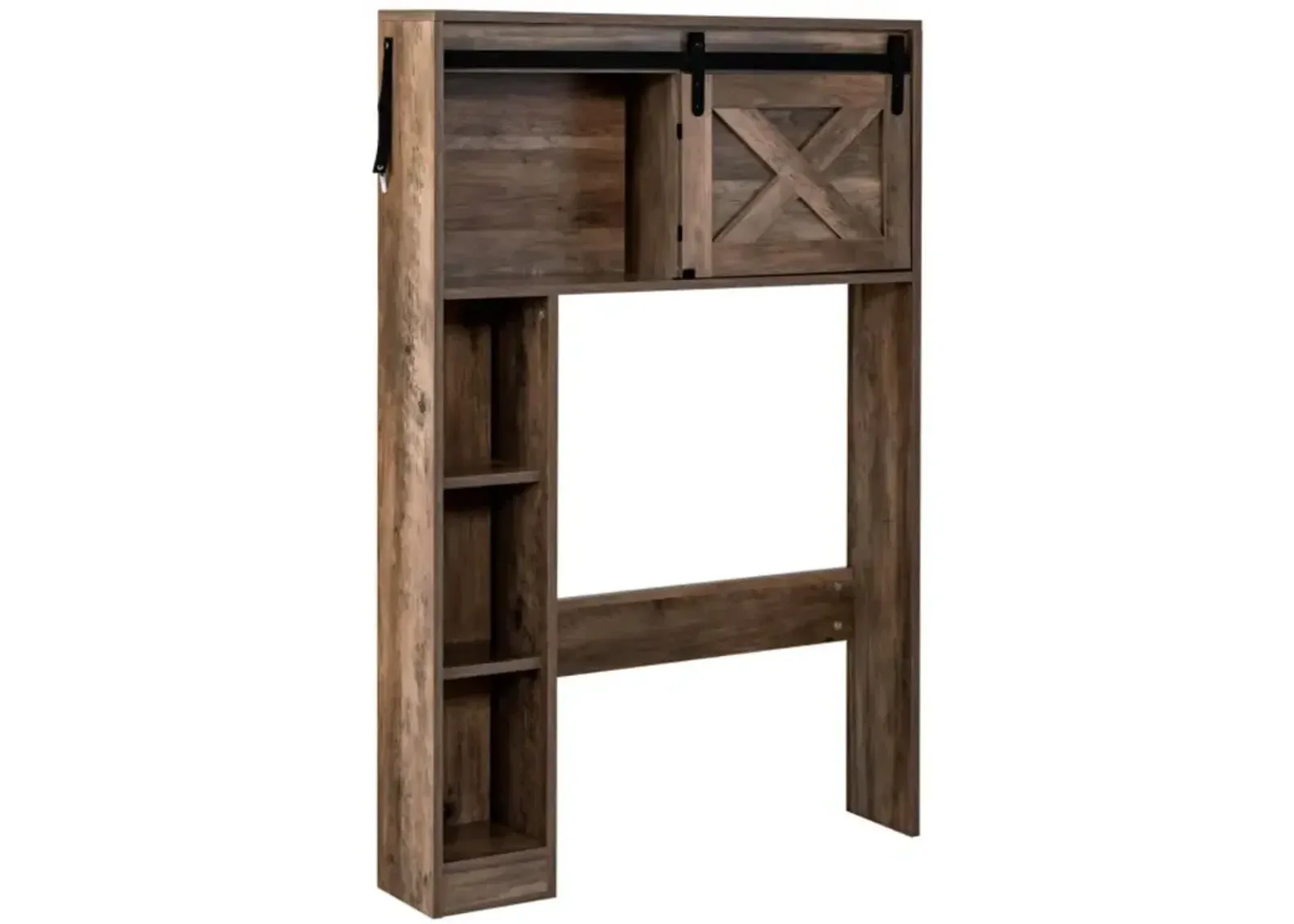 Hivvago 4-Tier Over The Toilet Storage Cabinet with Sliding Barn Door and Storage Shelves-Brown