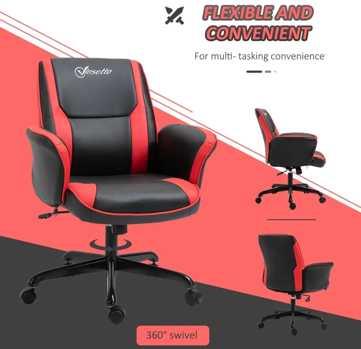 Red Gaming Comfort: Faux Leather Office Chair with Wheels