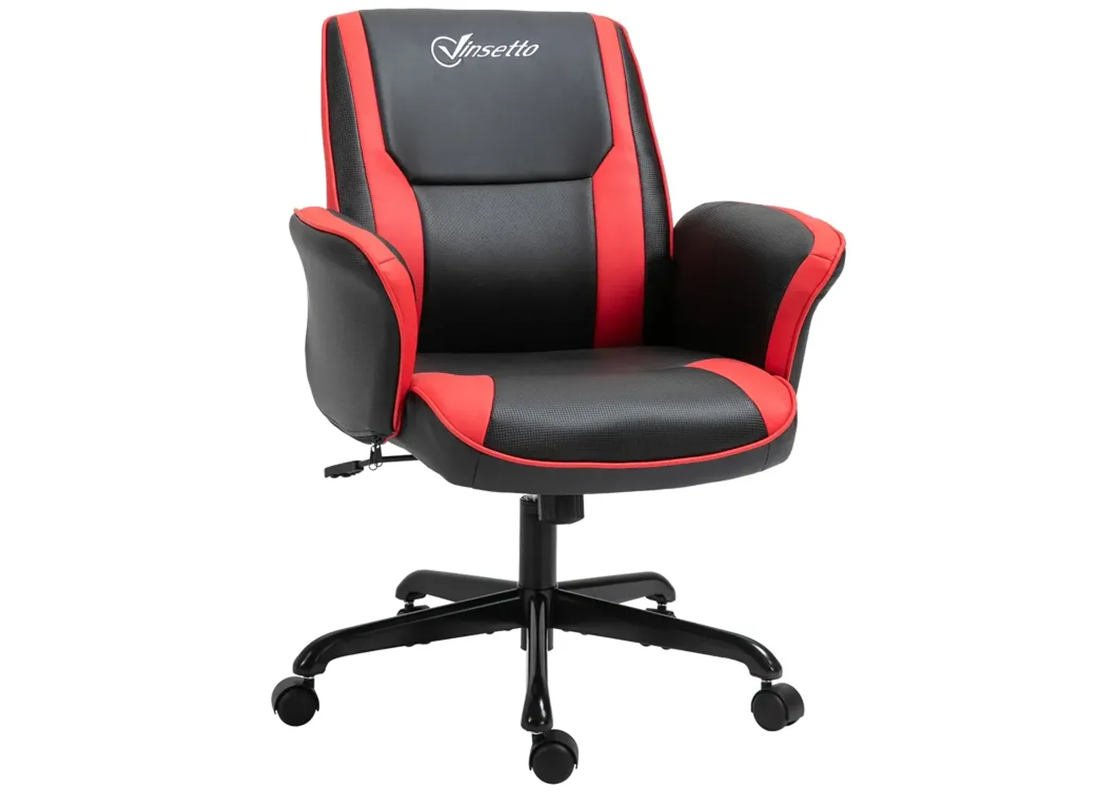 Red Gaming Comfort: Faux Leather Office Chair with Wheels