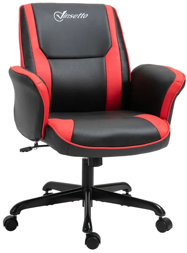 Red Gaming Comfort: Faux Leather Office Chair with Wheels